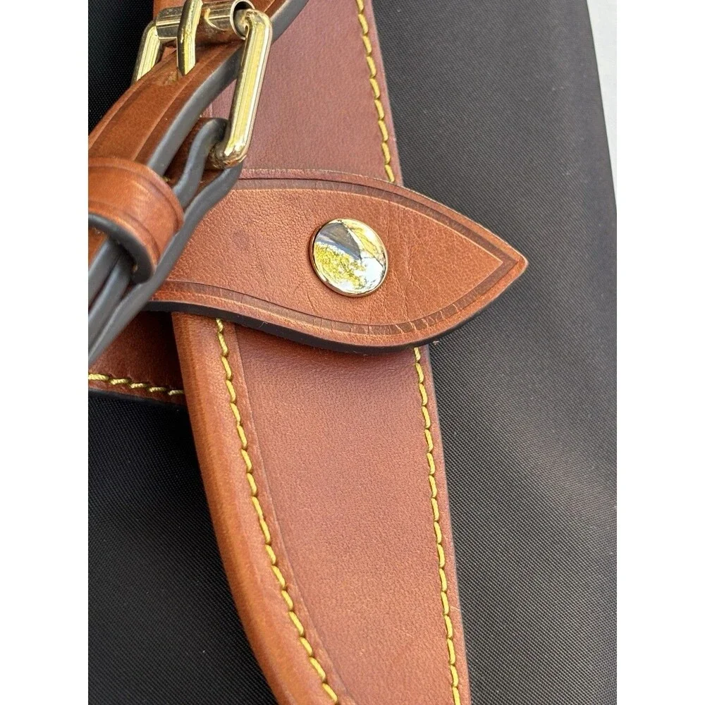 Vintage Dooney & Bourke Black Nylon Brown Leather Crossbody Shoulder Bag